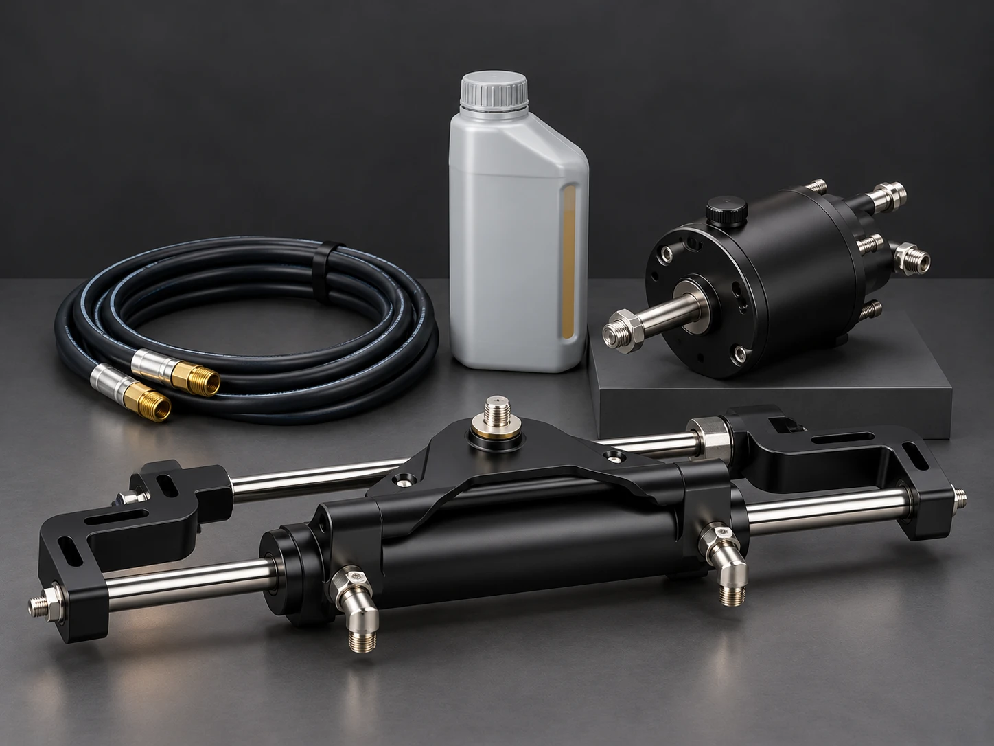 Kit de direction hydraulique : vérin, pompe de barre, flexibles et huile